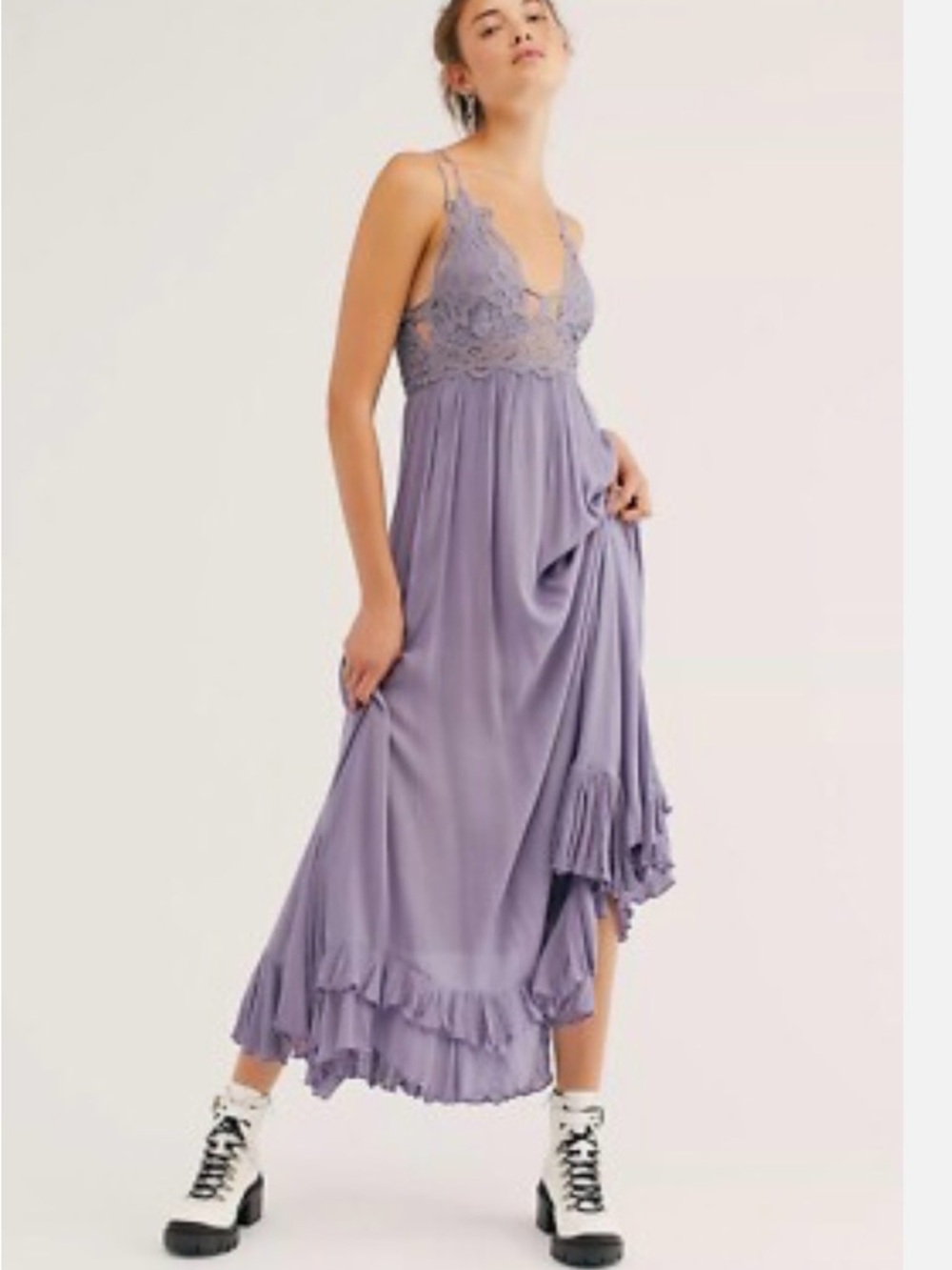 Free People FP One "Adella" Slip Crochet Lace Maxi Dress Smocked